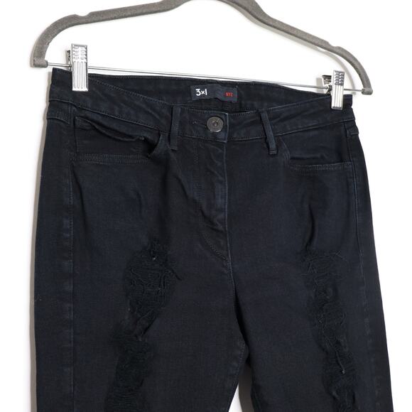 3X1 NYC High Rise Ripped Jeans Distressed Denim Straight Bowie Black Women's 27 - Picture 2 of 10
